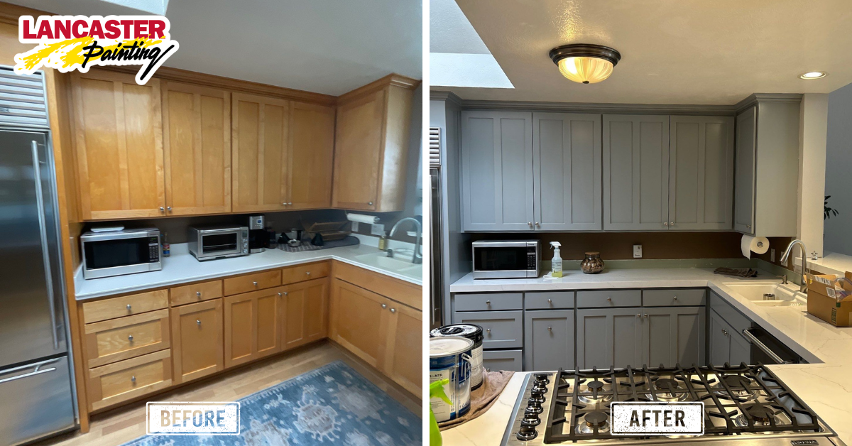 Kitchen before and after grey painted cabinets 
